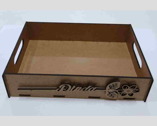 Bandeja lisa com flor dinda MDF 3mm