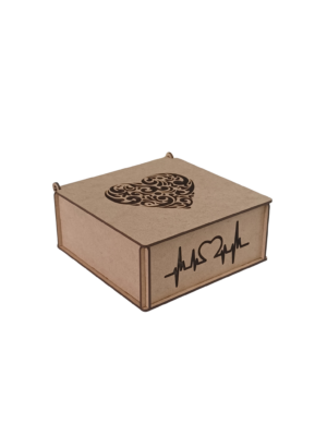 Caixa Coração Vazado e Batimentos - MDF 3mm