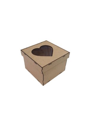 Caixa Quadrada com Visor de Coração - MDF 3mm