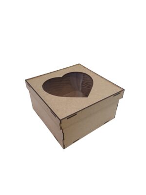 Caixa Quadrada com Visor de Coração - MDF 3mm